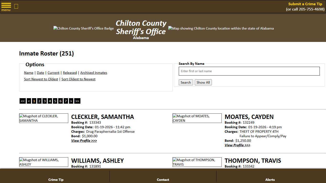 Inmate Roster - Current Inmates Booking Date Descending - Chilton County Sheriff's Office
