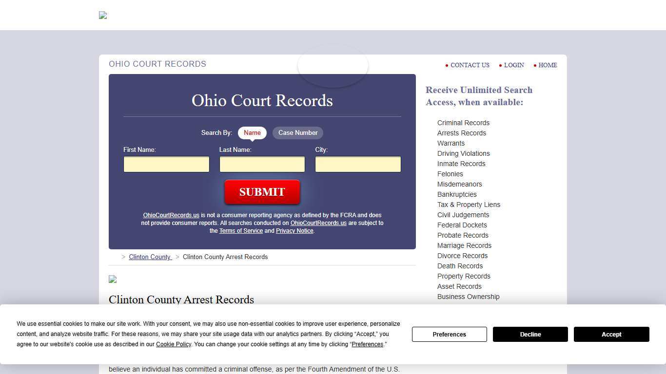 Clinton County Arrest Records | OhioCourtRecords.us